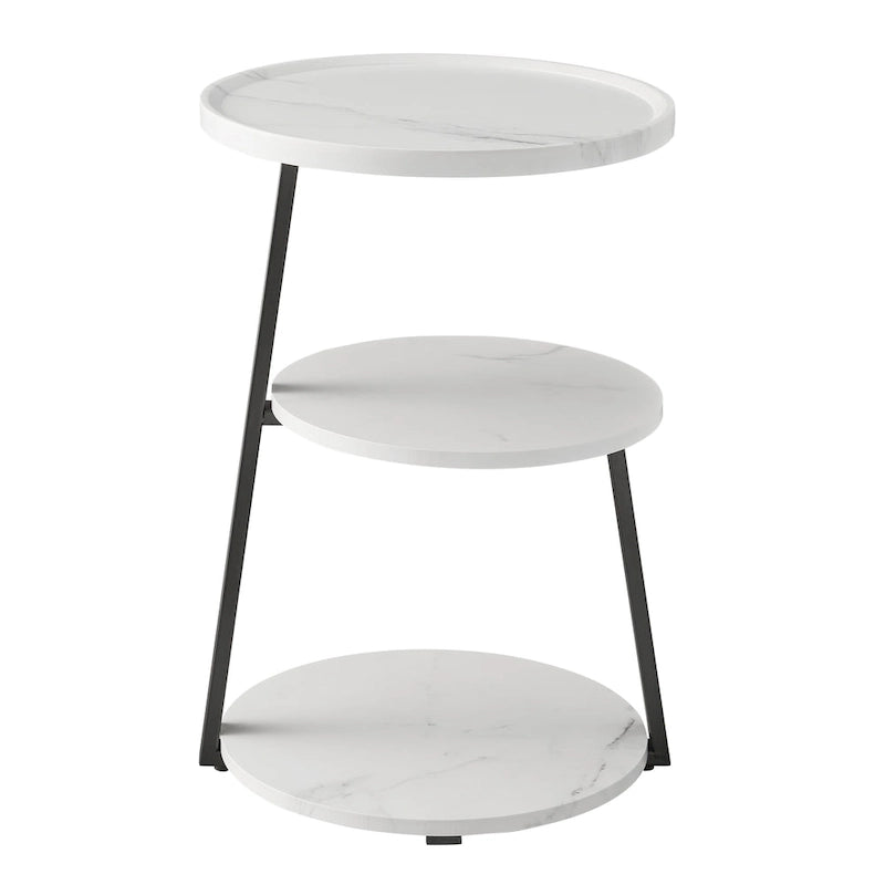 Table d'appoint ronde à 3 niveaux avec rebord surélevé et pieds en métal asymétriques