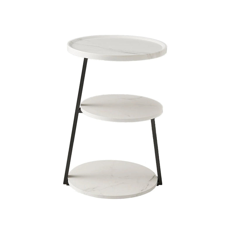 Table d'appoint ronde à 3 niveaux avec rebord surélevé et pieds en métal asymétriques