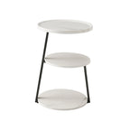 Table d'appoint ronde à 3 niveaux avec rebord surélevé et pieds en métal asymétriques