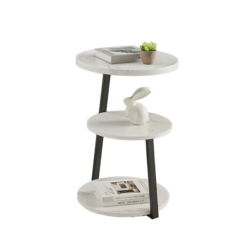 Table d'appoint ronde à 3 niveaux avec rebord surélevé et pieds en métal asymétriques