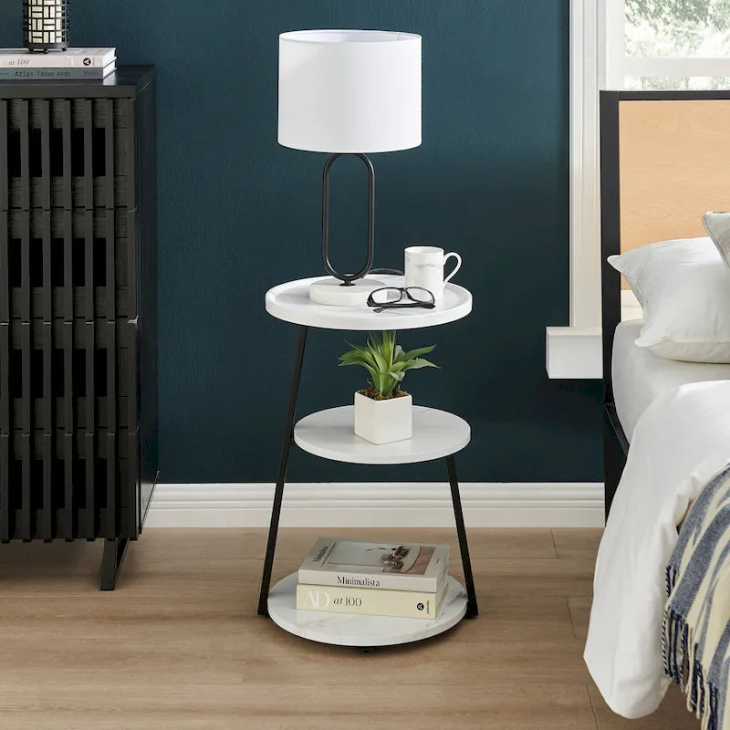 Table d'appoint ronde à 3 niveaux avec rebord surélevé et pieds en métal asymétriques