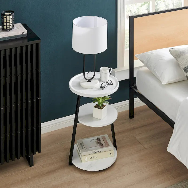 Table d'appoint ronde à 3 niveaux avec rebord surélevé et pieds en métal asymétriques