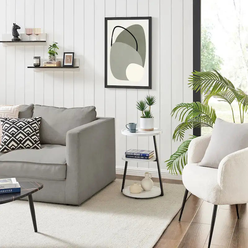 Table d'appoint ronde à 3 niveaux avec rebord surélevé et pieds en métal asymétriques