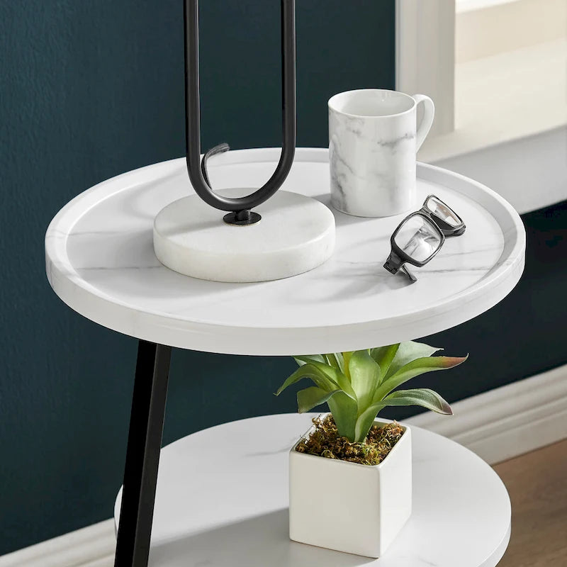 Table d'appoint ronde à 3 niveaux avec rebord surélevé et pieds en métal asymétriques