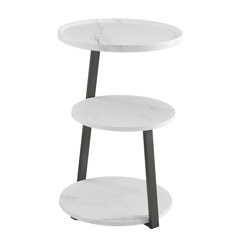 Table d'appoint ronde à 3 niveaux avec rebord surélevé et pieds en métal asymétriques