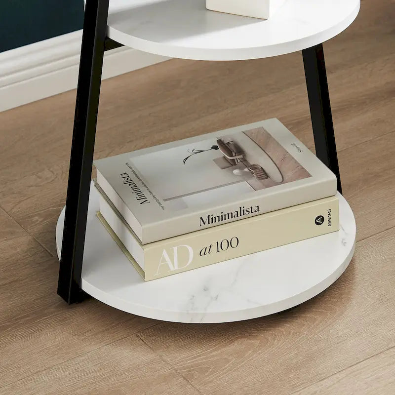 Table d'appoint ronde à 3 niveaux avec rebord surélevé et pieds en métal asymétriques