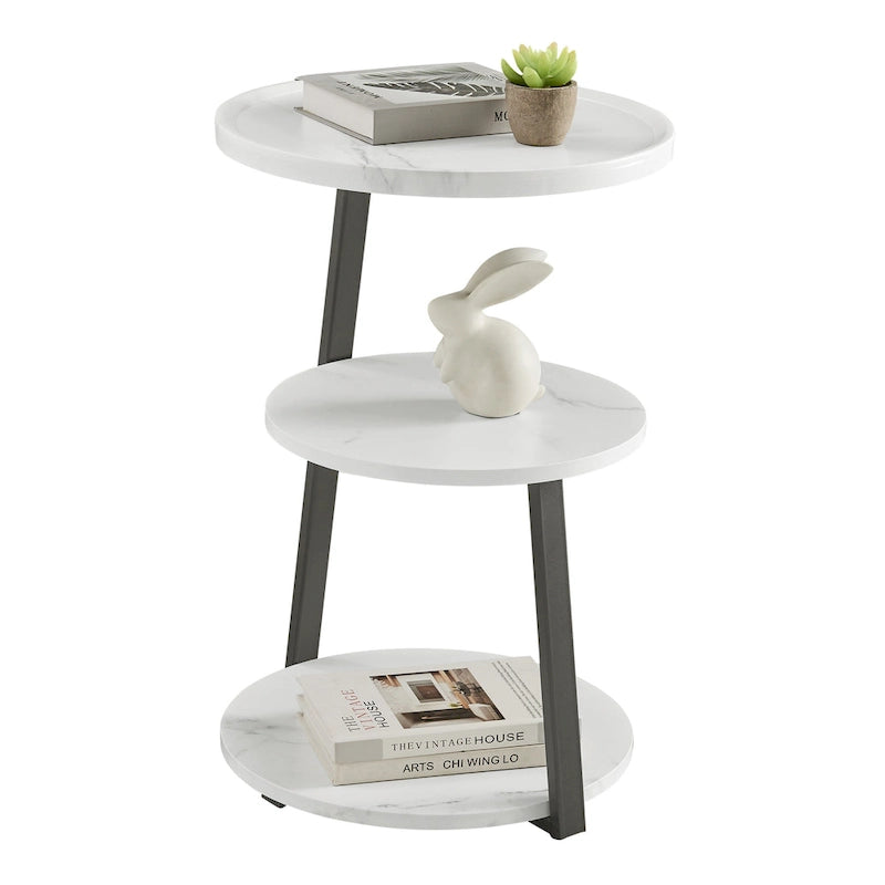 Table d'appoint ronde à 3 niveaux avec rebord surélevé et pieds en métal asymétriques