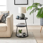 Table d'appoint ronde à 3 niveaux avec rebord surélevé et pieds en métal asymétriques