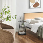 Table d'appoint ronde à 3 niveaux avec rebord surélevé et pieds en métal asymétriques