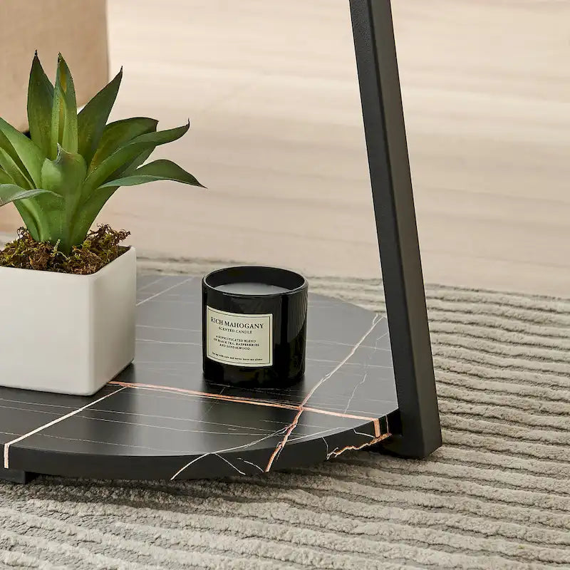 Table d'appoint ronde à 3 niveaux avec rebord surélevé et pieds en métal asymétriques