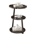 Table d'appoint ronde à 3 niveaux avec rebord surélevé et pieds en métal asymétriques