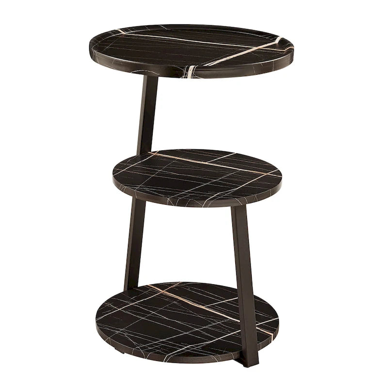 Table d'appoint ronde à 3 niveaux avec rebord surélevé et pieds en métal asymétriques