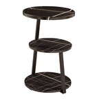 Table d'appoint ronde à 3 niveaux avec rebord surélevé et pieds en métal asymétriques