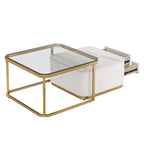 Ensemble de 2 tables basses gigognes avec tiroirs et pieds dorés