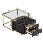 Ensemble de 2 tables basses gigognes avec tiroirs et pieds dorés