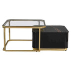 Ensemble de 2 tables basses gigognes avec tiroirs et pieds dorés