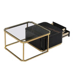 Ensemble de 2 tables basses gigognes avec tiroirs et pieds dorés