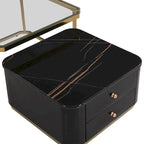 Ensemble de 2 tables basses gigognes avec tiroirs et pieds dorés