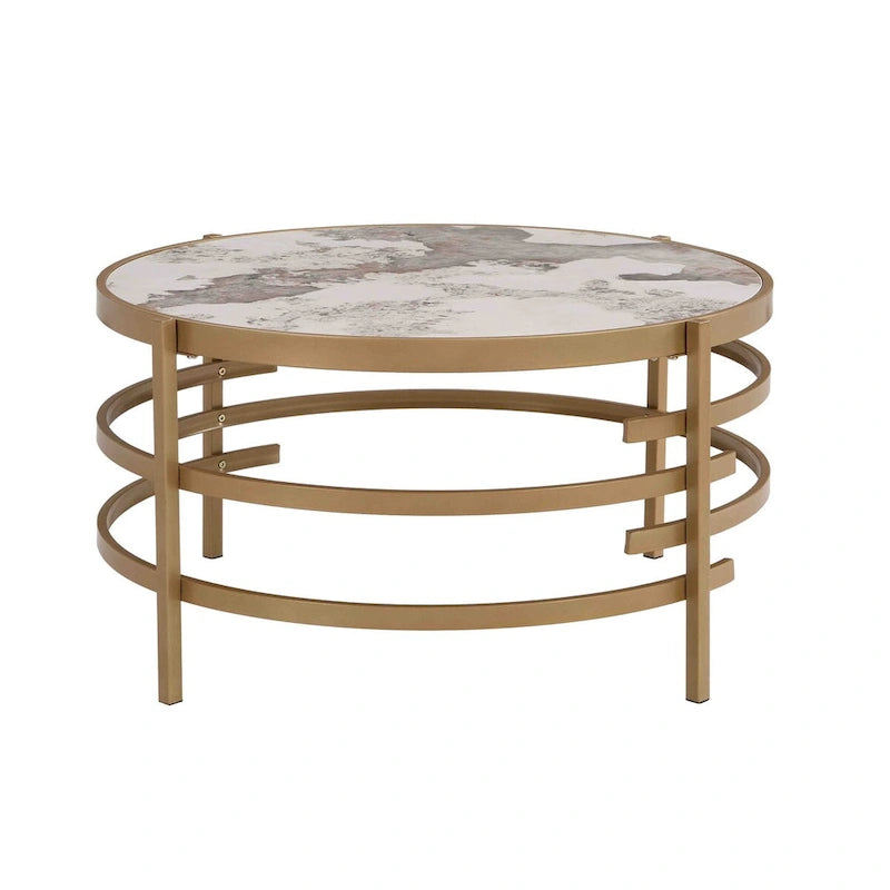 Table basse avec plateau en pierre frittée et structure en métal