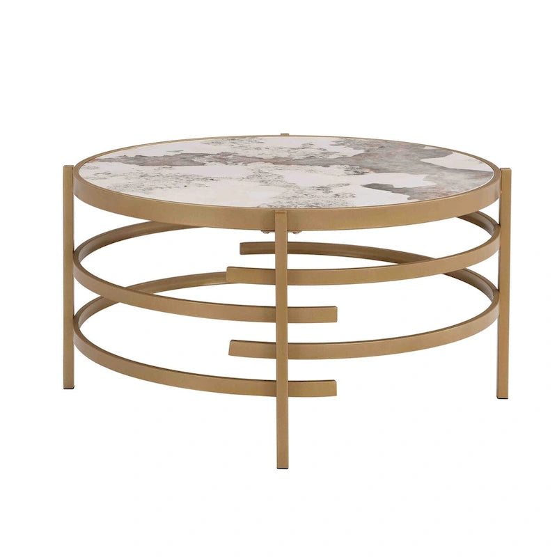 Table basse avec plateau en pierre frittée et structure en métal