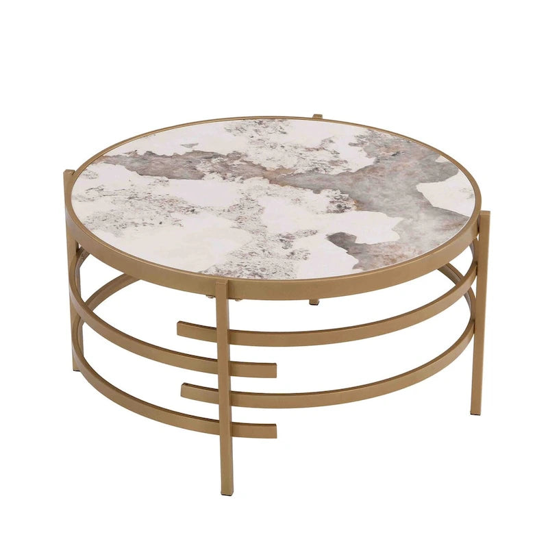 Table basse avec plateau en pierre frittée et structure en métal