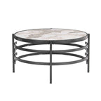 Table basse avec plateau en pierre frittée et structure en métal