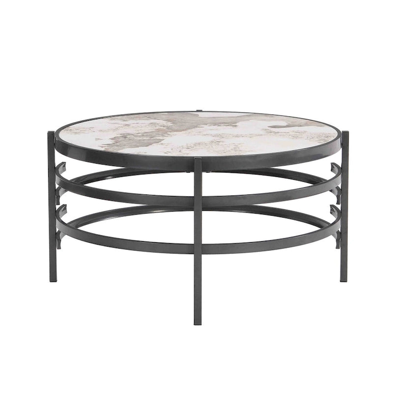 Table basse avec plateau en pierre frittée et structure en métal