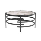 Table basse avec plateau en pierre frittée et structure en métal
