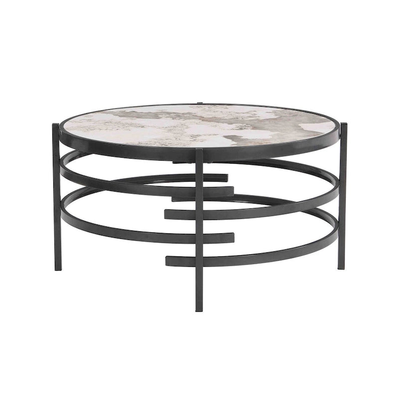 Table basse avec plateau en pierre frittée et structure en métal