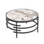 Table basse avec plateau en pierre frittée et structure en métal