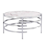 Table basse avec plateau en pierre frittée et structure en métal