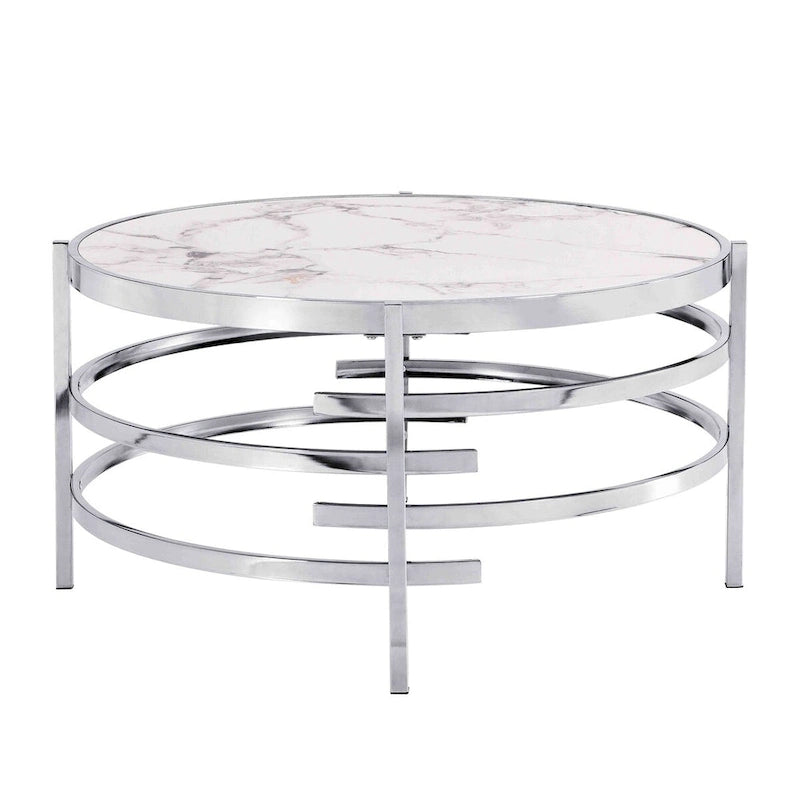 Table basse avec plateau en pierre frittée et structure en métal
