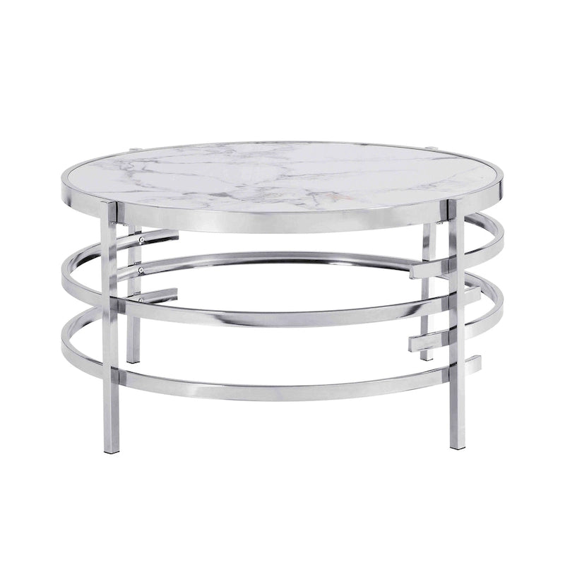 Table basse avec plateau en pierre frittée et structure en métal