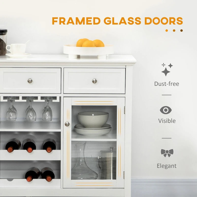 Meuble de bar avec tiroirs, casier à vin et porte-verres