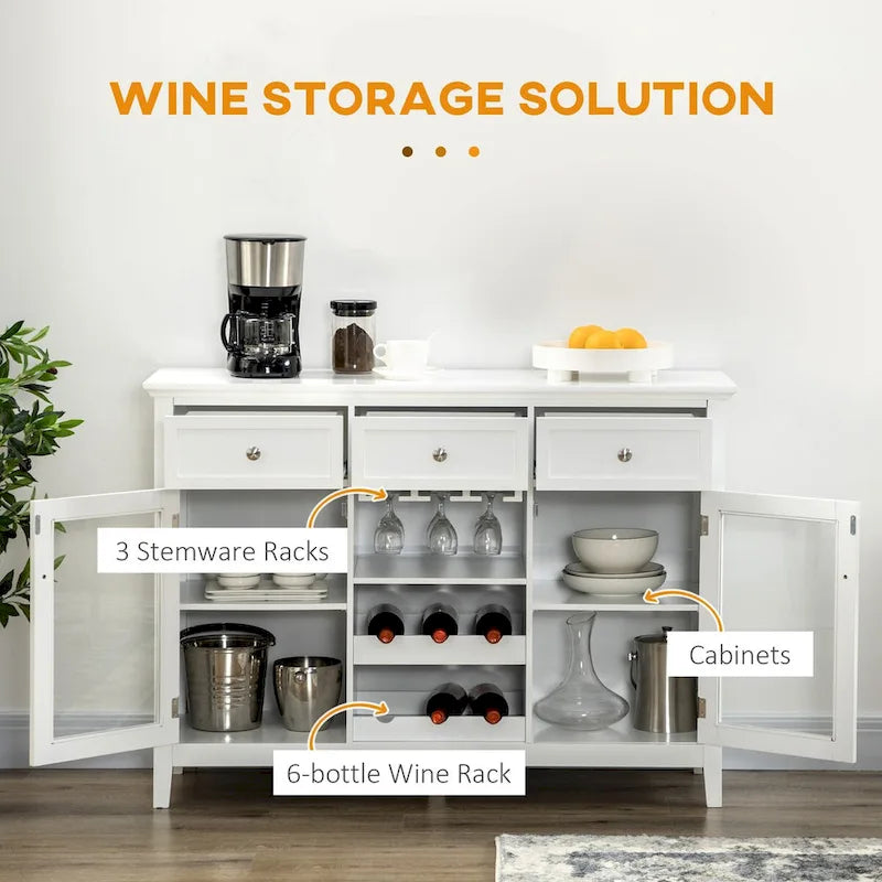 Meuble de bar avec tiroirs, casier à vin et porte-verres