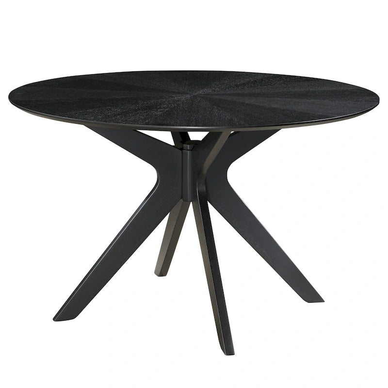 Table à manger ronde avec plateau en placage de bois
