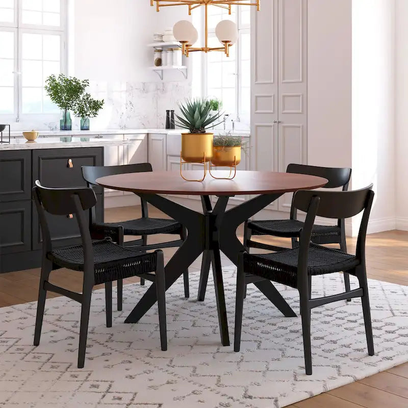 Table à manger ronde avec plateau en placage de bois