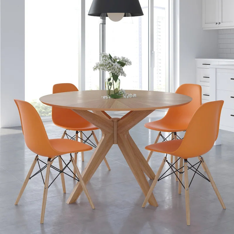 Table à manger ronde avec plateau en placage de bois