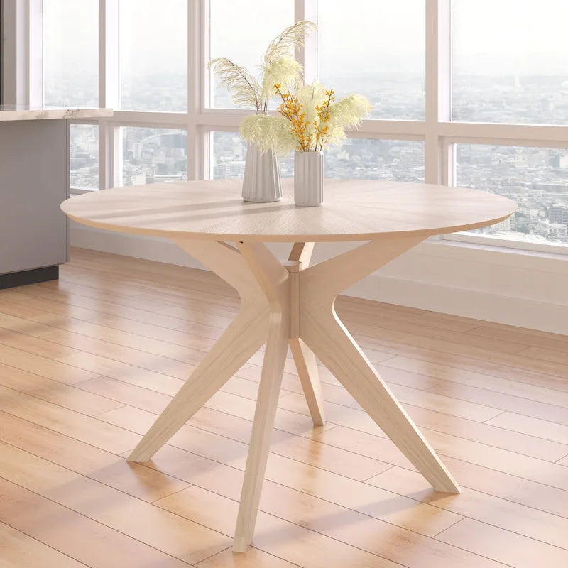 Table à manger ronde avec plateau en placage de bois