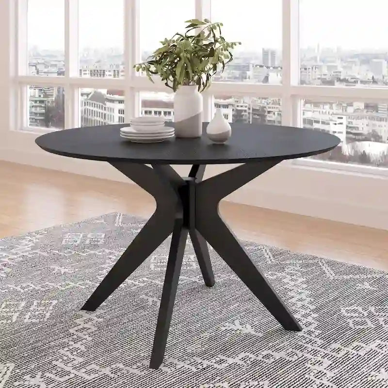 Table à manger ronde avec plateau en placage de bois