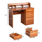 Bureau d'ordinateur en bois à 3 tiroirs avec étagère supérieure et classeur