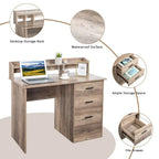 Bureau d'ordinateur en bois à 3 tiroirs avec étagère supérieure et classeur