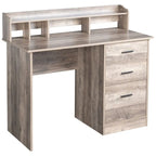 Bureau d'ordinateur en bois à 3 tiroirs avec étagère supérieure et classeur