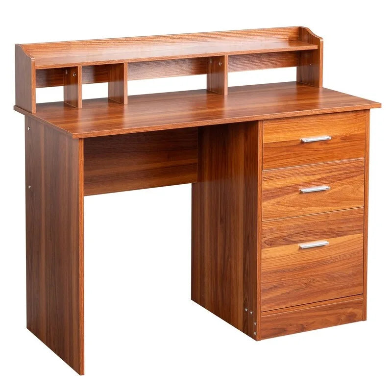 Bureau d'ordinateur en bois à 3 tiroirs avec étagère supérieure et classeur