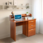 Bureau d'ordinateur en bois à 3 tiroirs avec étagère supérieure et classeur