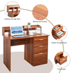 Bureau d'ordinateur en bois à 3 tiroirs avec étagère supérieure et classeur