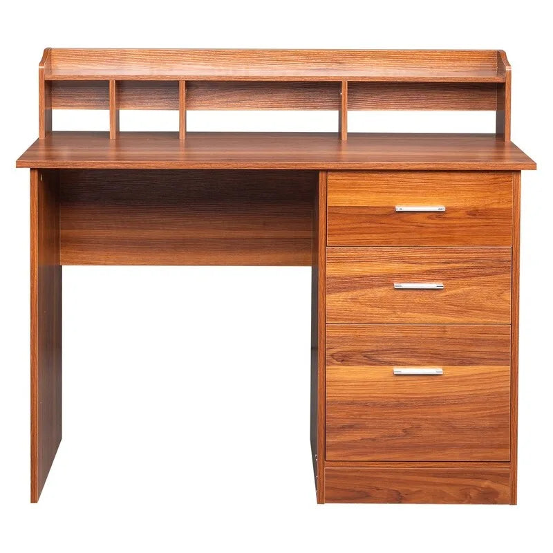 Bureau d'ordinateur en bois à 3 tiroirs avec étagère supérieure et classeur