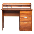 Bureau d'ordinateur en bois à 3 tiroirs avec étagère supérieure et classeur