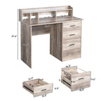 Bureau d'ordinateur en bois à 3 tiroirs avec étagère supérieure et classeur