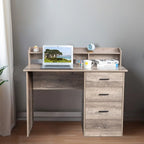 Bureau d'ordinateur en bois à 3 tiroirs avec étagère supérieure et classeur